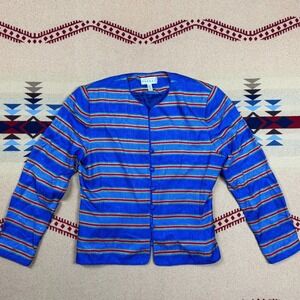 Adrianna Papell Silk Blazer Top Button Front Blouse 10 Rainbow Blue Vintage 90s